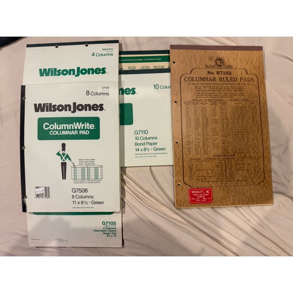 Wilson Jones Columnar Pads Lot 6 Mixed 8 10 Column Ledger Accounting Green